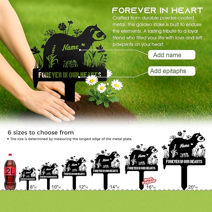Personalized Metal Ferret Memorial Stake – Custom Pet Grave Marker Tombstone, Ferret Remembrance Plaque, Outdoor Garden or Graveside Sympathy Sign Decor, Pet Loss Gifts