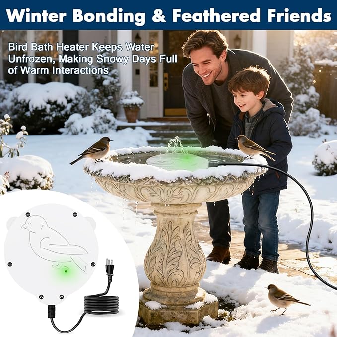 Outdoors 100W Bird Bath Heater for Winter,Birdbath Deicer Pond De-icer Thermostatically Controlled Birdbaths Water Heater with 5.9 Ft Power Cord and Working Indicator Light (White)
