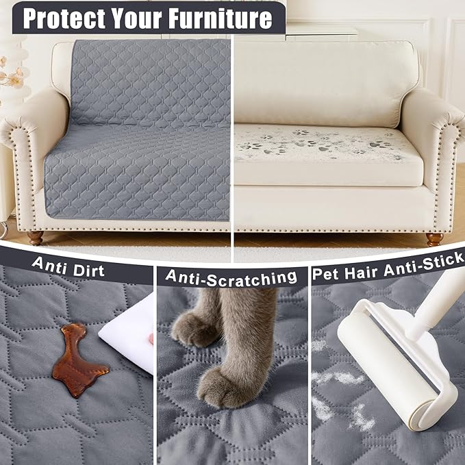 Smiry Waterproof Dog Bed Cover Blanket, Soft Reversible Pet Blanket, Washable Leakproof Cats Dogs Couch Cover for Sofa, Couch, Furniture, Plaid (30x70 Inch, Grey/Dark Grey) (Pack of 2)