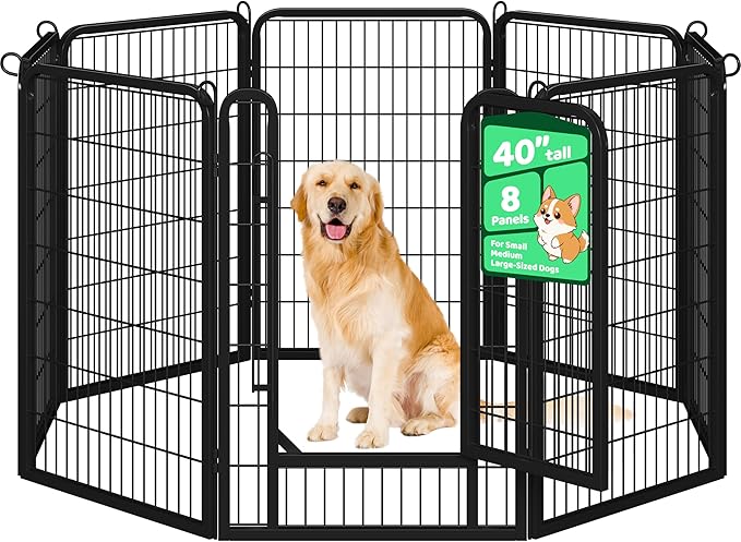 Yaheetech Dog Playpen, 40 inch 8 Panels Dog Pen for Indoor Heavy Duty Puppy Exercise Pen Metal Pet Fence for RV Camping/Yard/Garden