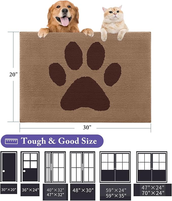 Buganda Dog Door Mat for Muddy Paws, Absorbent Dirt Trapper Non Slip Indoor Doormats, Washable Low-Profile Mat for Mud Dogs, Entryway Carpet for Inside Floor (48x30 Inches, Beige)