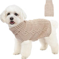 Knitted Dog Sweaters for Small Dogs Warm Small Dog Clothes Winter Sleeveless Puppy Sweater Turtleneck Dachshund Clothes with Twisted Design Doggy Pullover Knitwear Pet Cat Outfit (Beige, Medium)