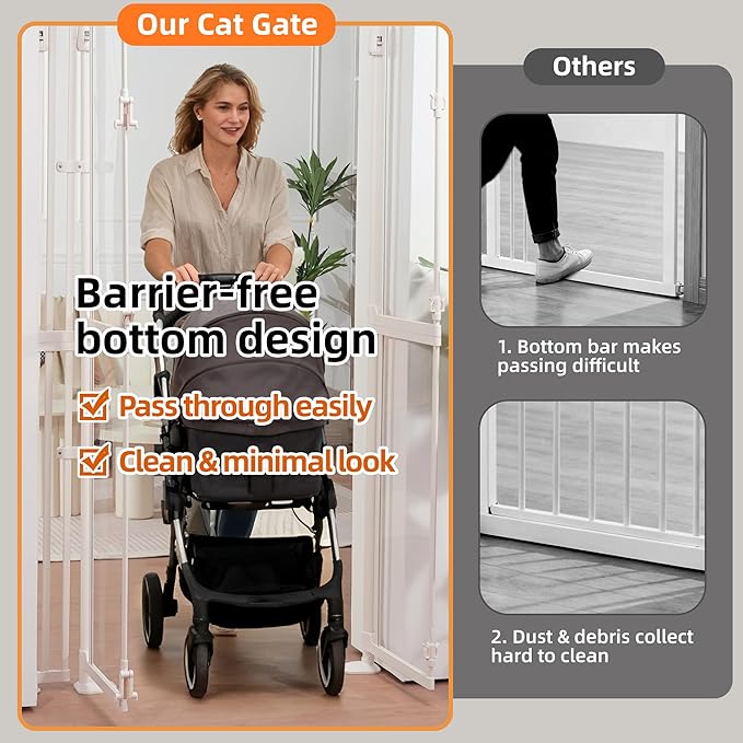 74.80-98.43'' Extra Tall Cat Gate, Adjustable 33.86” and 35.80" Wide, Transparent Full Door Pet Gate, Auto Close No Drilling Cat Proof Safety Gate for Doorway Stairs- White