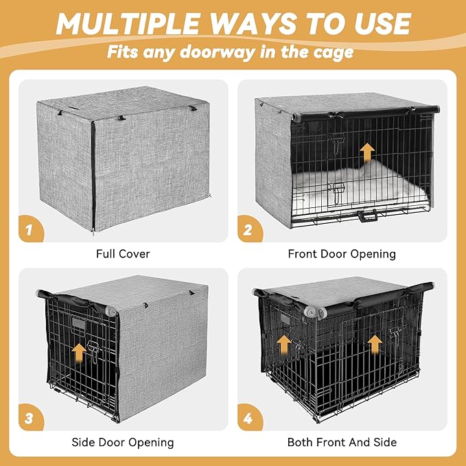 Dog Crate Cover - Double Door Waterproof Pet Kennel Cover, Durable 600D Polyester Protective Cage Cover for 36 Inch Dog Crate - Grey