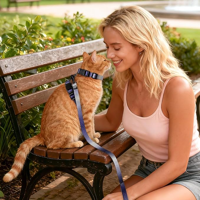 Cat Harness and Leash Set, 3-in-1 Escape Proof Adjustable, Comfortable Soft Lightweight, Safe, Easy to Wear, Walking Travel Kitten Harness for Small Medium Large Cats (Purple)
