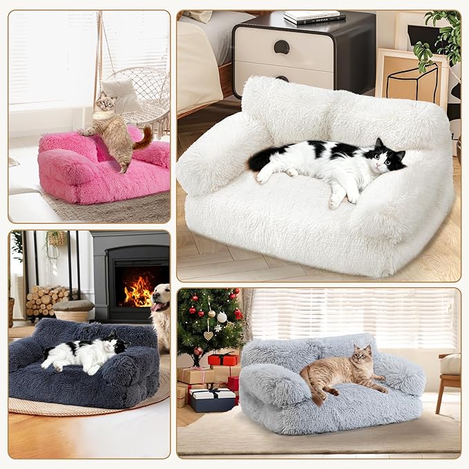 Cat Beds for Indoor Cats, Dog Couch Bed, Cute Cat Couch Sofas, Small Dog Sofas & Chairs with Removable Washable Cover, Warm Soft Pet Furniture for 20lbs Small Dog & Cat, Plush Dark Grey