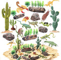 32Pcs Desert Reptiles Animals Figures Toys School Projects Diorama Kit Lizard Snake Cactus Plants Rock Playset for Kids Toddlers Cake Toppers Birthday Party Favor Decorations