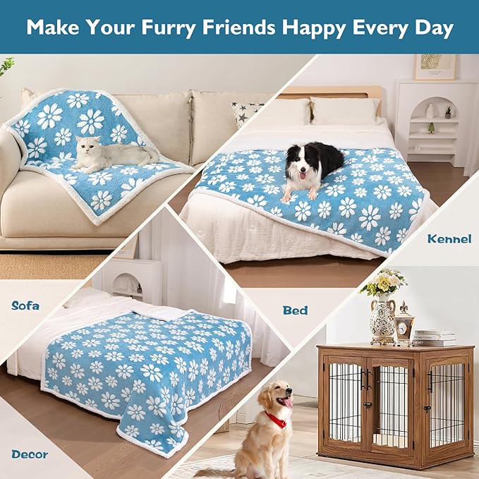 Waterproof Blanket for Dog Puppy Cat, Cute 3D Textured Flower Dog Blanket for Bed Couch Sofa, Soft Liquid Pee Proof Furniture Protector, 30"x40", Blue