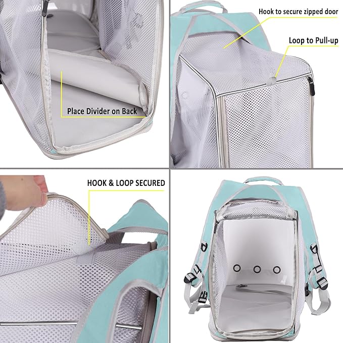 Dual Extension Pet Backpack Carrier for Large Cat and Small Puppy up to 20 Pounds, Clear Space Capsule Astronaut Transparent Bubble Window Pet Vet Travel Visit Bag