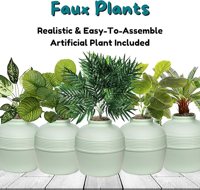 Good Pet Stuff Hidden Litter Box Planter, Decorative Cat Litter Enclosure with Carbon Filter, Artificial Plant, Easy Clean, Indoor Design, Original Round Style, Essentials Kit, Seagrass Green