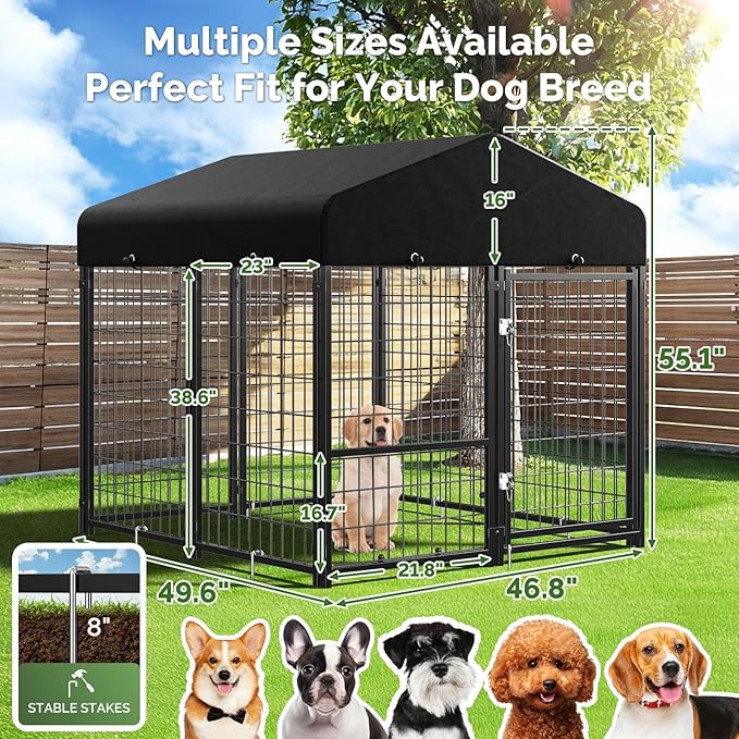 Sino Luban 2PCS Outdoor Dog Kennel Outside Run with Doggy Door&Waterproof Roof - 4x4x4.6FT Large Dog Kennels Pens Outside for Small/Medium Dogs - Heavy Duty Cage Yard (Can Connect to Your Dog House)