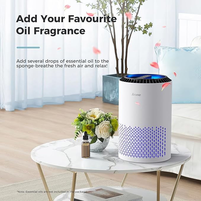 AROEVE Air Purifiers for Bedroom Home, Air Purifier For Smoke Pollen Dander Hair Smell Air Cleaner with Sleep Mode Speed Control For Bedroom Office, MK01- White(Available for California)