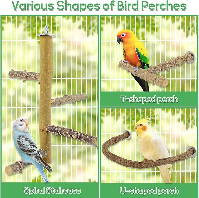 7PCS Natural Wood Bird Perches for Cage, Bird Parrot Parakeet Perch Stand, Bird Parakeet Cage Accessories, for Cockatiels Conure Budgies Small and Medium Parrots