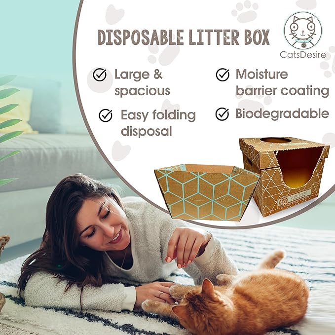 Disposable Litter Boxes for Cats Sampler Both Our Patented Products Woman Owned Small Bus. Made in USA Tray 8.5in. Tall Top Entry Litter Box 15in. Tall. 2021 A.I.C.C. Innovation Award