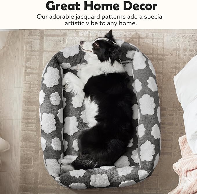 JOEJOY Large Dog Beds Large Sized Dog, Rectangle Washable Orthopedic Pet Bed with Removable Zipper Cover, Cute Soft Calming Puppy Pet Bed with Jacquard Shaggy Plush & Non Skid Bottom