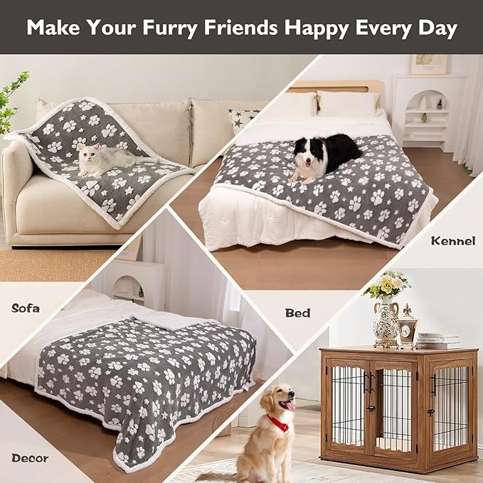 Waterproof Blanket for Dog Cat or Adult, Cute 3D Textured Paw Dog Blanket for Bed Couch Sofa, Soft Liquid Pee Proof Pet Furniture Protector, 60"x80", Grey
