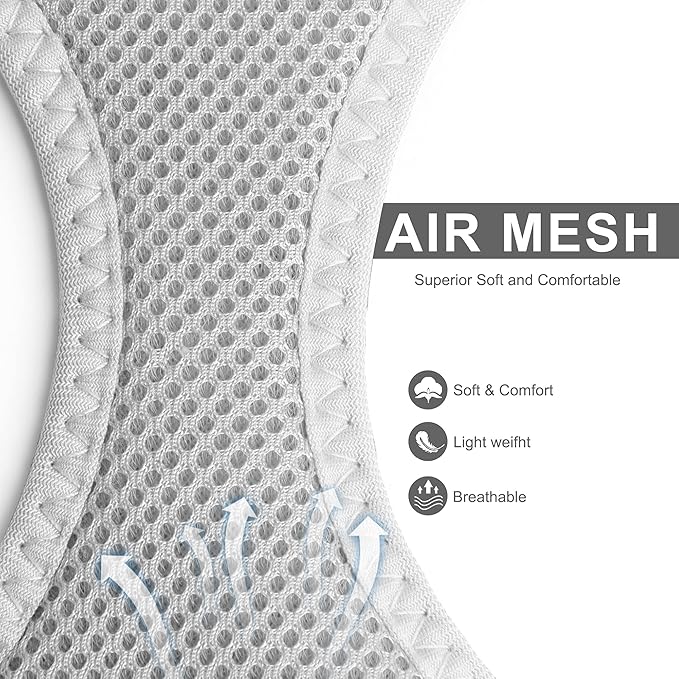 Fida Comfy Dog Harness with Leash, Soft Puppy Vest Escape Proof, Breathable Lightweight Soft Mesh, Adjustable Reflective Step-in Harness for Cat & Extra-Small Pet (XS, Grey)