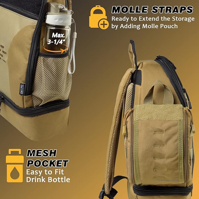 DBTAC Tactical Pet Backpack for Small Dogs & Cats - Compact Travel Bag with Insulated Pocket & 1x Detachable Food Container Included | Outdoor Hiking, Road Trip, Airplane Approved (Brown)