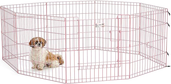 MidWest Homes for Pets Folding Metal Puppy / Dog Exercise Pen, Indoor/Outdoor Playpen with Door, 16 Sq Feet of Play Space, 24-Inches Tall, Pink