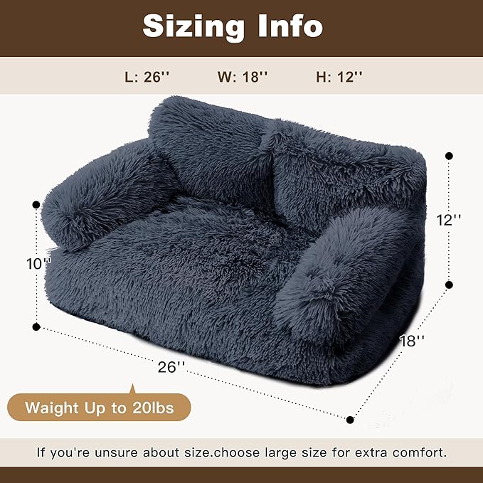 Cat Beds for Indoor Cats, Dog Couch Bed, Cute Cat Couch Sofas, Small Dog Sofas & Chairs with Removable Washable Cover, Warm Soft Pet Furniture for 20lbs Small Dog & Cat, Plush Dark Grey