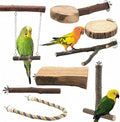 8PCS Natural Wood Bird Perches, Parrot Perch Stand & Chewing Toy with Multi-Branch & Rope, Cage Accessories for Parakeets, Conures, Cockatiels, Lovebirds, Budgies