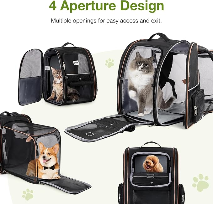 Lekebobor Large Cat Backpack Carrier Expandable Pet Carrier Backpack for Small Dogs Medium Cats Fit Up to 18 Lbs, Dog Backpack Carrier, Foldable Puppy Backpack Carrier for Travel, Black