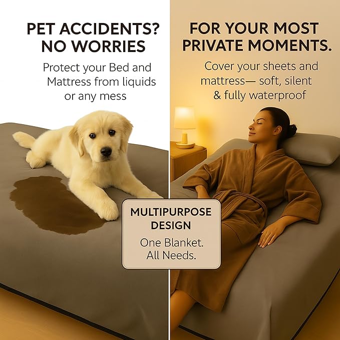 Waterproof Blanket for Bed or Couch – Soft and Leakproof Waterproof Throw Blanket, Water Proof & Stain Resistant Easy to Clean Throw Blanket Cover for Adults or Pets, Reversible Grey 80”x90”