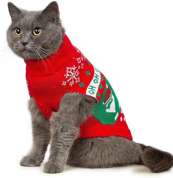 Stretchy Cat Christmas Sweater - 2 Packs Christmas Sweaters for Cats | Snug Winter-Ready Knit for Boy/Girl Cats & Kittens(Scarlet, X-Small)