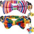 Faygarsle 2 Pack Breakaway Bowtie Cat Collar with Bell for Male Female Cats Fancy Yellow Blue with Toy Building Blocks Streaks Pattern Spring Summer Cat Collar for Boy Girl Cats