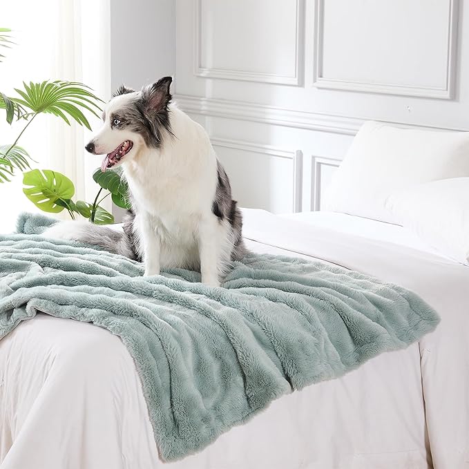 Modern Threads Water-Resistant Faux Rabbit Fur Pet Blanket for Dogs & Cats – Ultra-Soft Couch, Bed & Crate Protector, 30x40 Light Blue