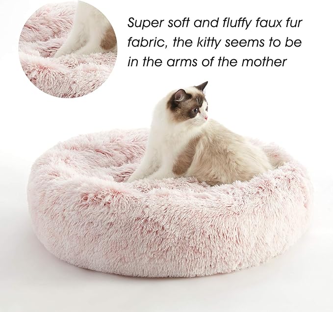 WESTERN HOME WH Calming Dog & Cat Donut Cuddler, Anti-Anxiety Warming Cozy Soft Round Bed, Fluffy Faux Fur Plush Cushion for Small Medium Dogs and Cats (20"/24"/27"/30")