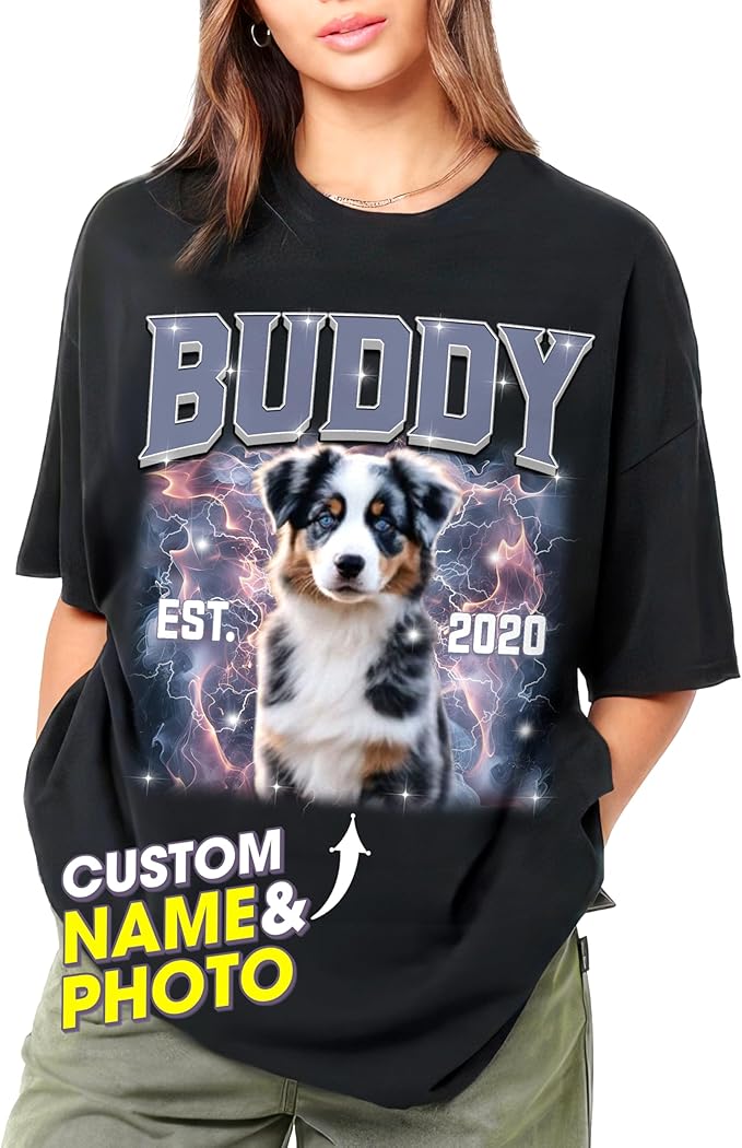 JIX & JOKY Custom Your Own Bootleg Rap Shirts with Dog Faces Custom Pet Shirt for Men Graphic Tshirt Gift Idea for Pet Lovers