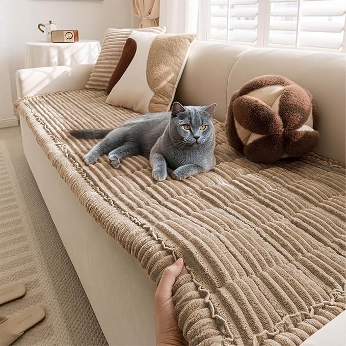 FUNNY FUZZY Pet Couch Covers for Sofa, Flannel Dog Couch Cover for Dogs Washable, Sofa Cover Furniture Protector Pet-Friendly Sofa Cover for Dogs & Kids (Light Brown, 27.6"×82.7")