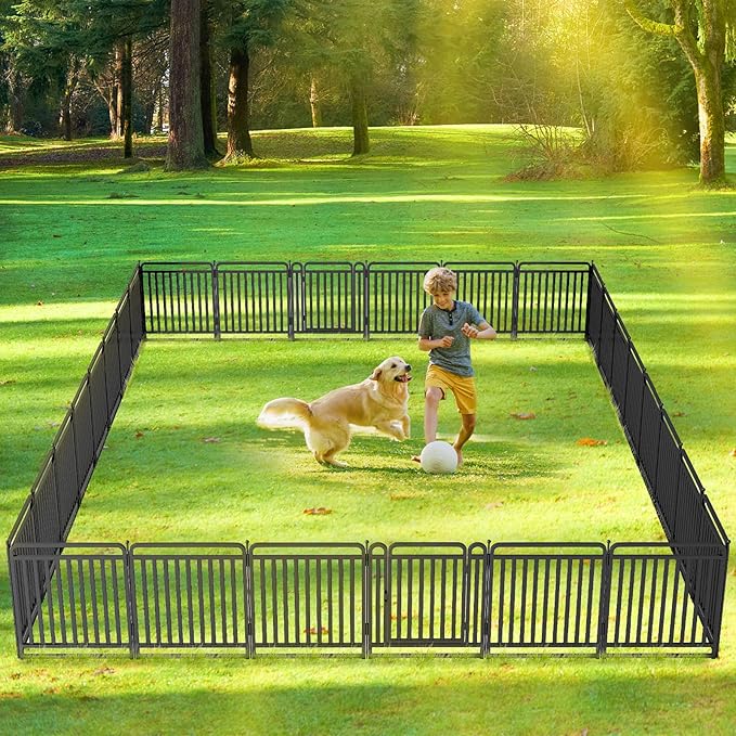 New Thickened Version Dog Playpen, 32 Inch Dog Fences for The Yard, Portable Outdoor Dog Playpen for Large/Medium/Small Dogs, Foldable Metal Dog Dlaypen, with Doors (16 Panels, 32 Inch)