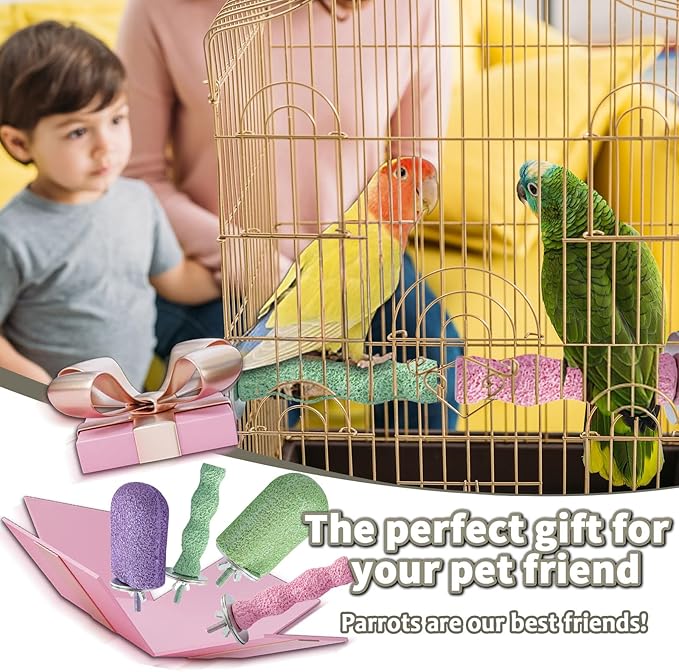 4PCS Bird Beak Grinding Stone,Cage Accessories for Parakeets,Bird Parrot Cage Perch, Stand Platform Foot Claws Trimmer Chewing Toys for Budgies, Parakeets, Cockatiels, Conures