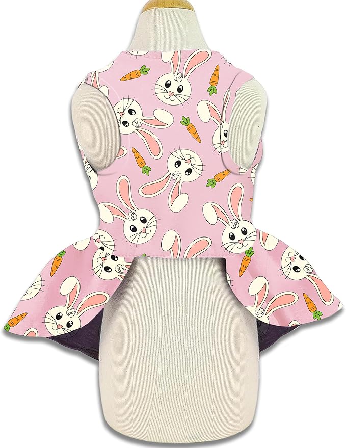 Easter Dog Dress with Pink Bunny Print, Cute Spring Pet Skirt for Small Dogs and Puppies, Soft Comfortable Outfit for Holiday