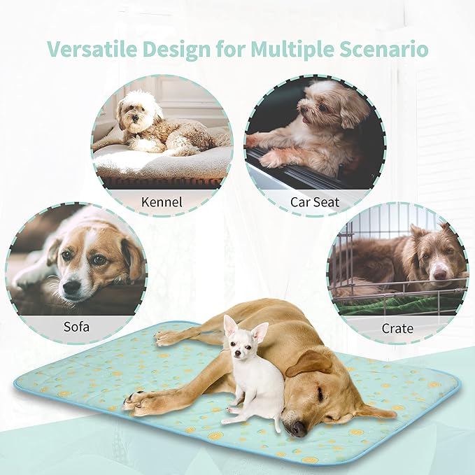 NWK Pack of 4 Pet Cooling Mat - Ice Silk Cooling Mat for Dogs & Cats Portable & Washable Pet Cooling Blanket, Car Seats, Beds for Summer (4pcs, Green Fruit, 39’’ X 27’’ X 0.3)