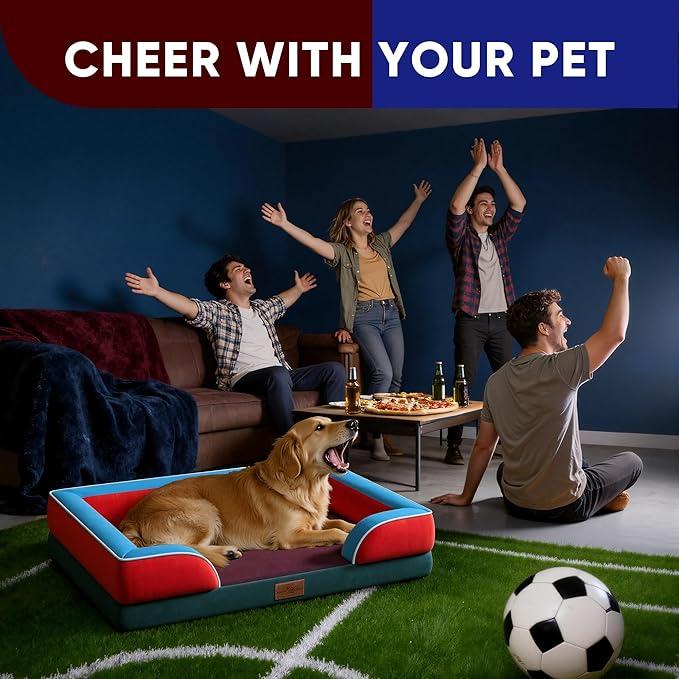 Comfort Expression Orthopedic Dog Bed for Extra Large Dogs 42x30 Inch, Waterproof Egg Crate Foam XL Pet Bed with Removable Bolsters, Dog Couch with Washable Cover & Non-Slip Bottom, San Francisco