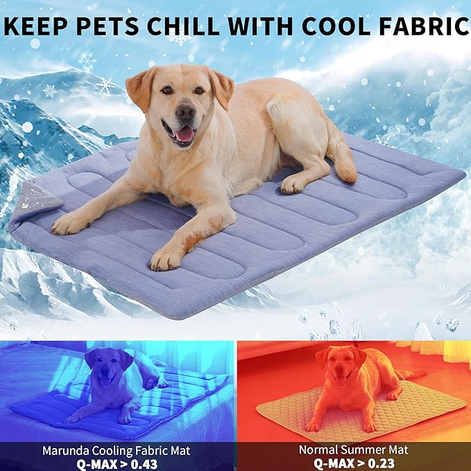MARUNDA Dog Cooling Mat, No Need to Freeze Or Refrigerate This Cool Pet Pad Cat Mats- Keep Your Pet Cool, Machine Washable.(36" x 24" (L-Crate), Blue)