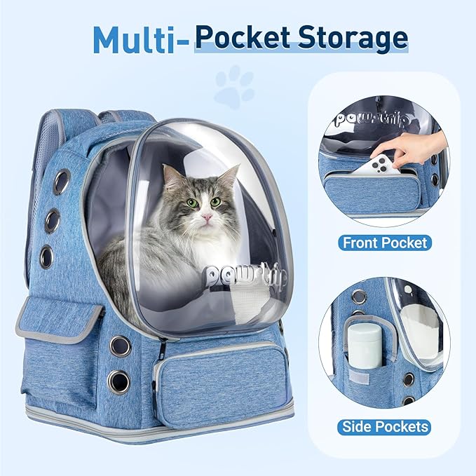 Pawstrip Cat Backpack Carrier with Large Space Bubble Window, Airline Approved Breathable Pet Carrier for Small Dogs Cats up to 15lbs, Foldable for Travel Hiking & Outdoor Use