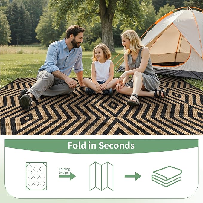 GENIMO Outdoor Rug for Patio Clearance, 8'x10' Reversible Plastic Straw Rugs, Lightweight Waterproof Modern RV Camping Mat for Camper, Balcony, Deck, Backyard, Picnic, Black Brown