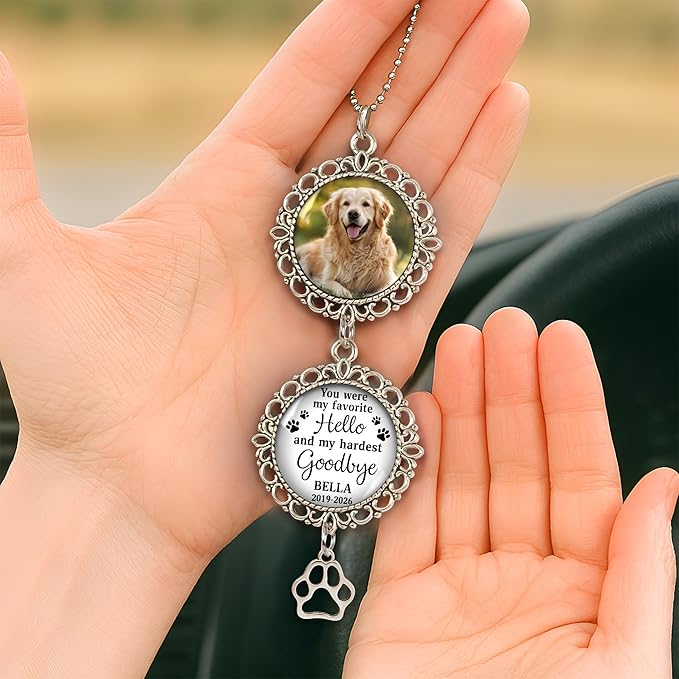 Hyturtle Personalized Pet Memorial Car Hanging Ornament - Custom Photo Pet Memorial Gifts Rearview Mirror Hanging Accessories -Dog Remembrance Gifts - Loss of Dog Sympathy Gift