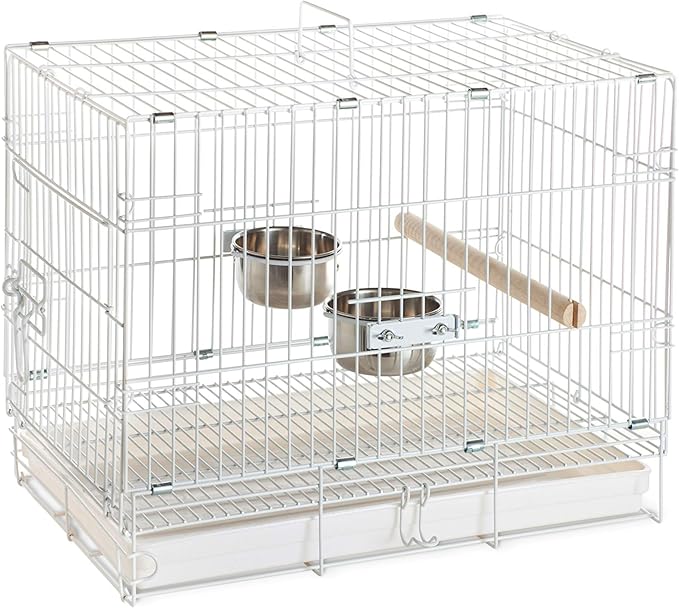 Prevue Hendryx Travel Bird Cage - Short Term Travel Cage, Carrier for Small Birds, Ideal for Small Conures, Parrots, Cockatiels, Parakeets, Includes Bowls and Perch - White