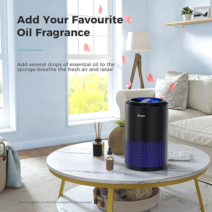 AROEVE Air Purifiers for Bedroom Home, Air Purifier For Smoke Pollen Dander Hair Smell Air Cleaner with Sleep Mode Speed Control For Bedroom Office, MK01- Black(Available for California)