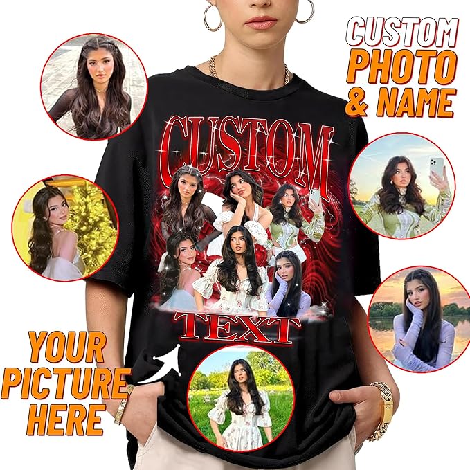 NAZENTI Custom Bootleg Rap Tee, Custom T-Shirts with Picture, Retro Custom Bootleg, Valentine's Gifts for Him Her