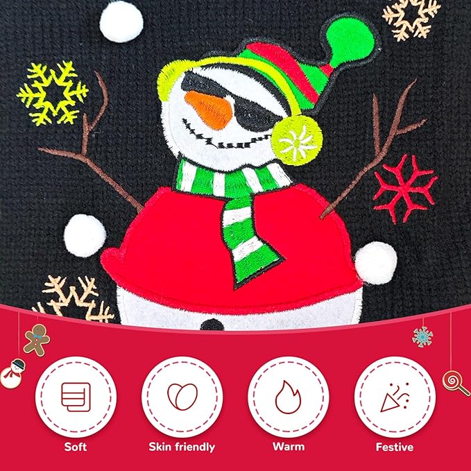 Christmas Dog Sweaters Xmas Pet Outfit Clothes Cute Black Snowman Costume Puppy Cat Knitted Jumpers (S,Black Snowman)
