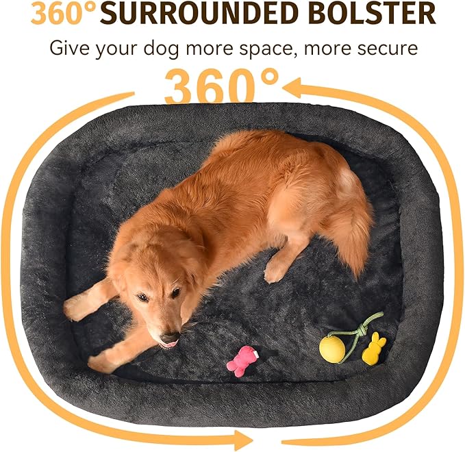 Orthopedic Waterproof Large Dog Bed: Memory Foam Washable Dog Bed with Bolsters - XXL Orthopedic Removable Cover for Medium Large Sized Pet - Non-Slip Bottom