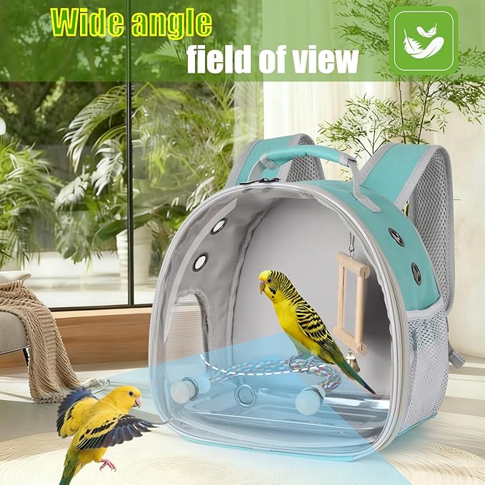 Parrot Travel Carrier Bubble Window Backpack with Mirror Standing Toy,Portable Parrot Cage Backpack with Bird Stand Perch, Pet Travel Bag for Cockatiels, Love Bird,Small Birds