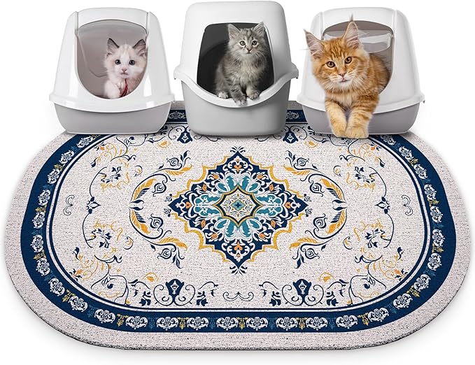 Bienbee Cat Litter Mat, 40" x 30" Jumbo Size Litter Box Mat Rug with Non-Slip Bottom, Urine and Water Proof, Easy to Clean Cat Supplies Essentials for Indoor Kitty Kitten Floor, Blue XL