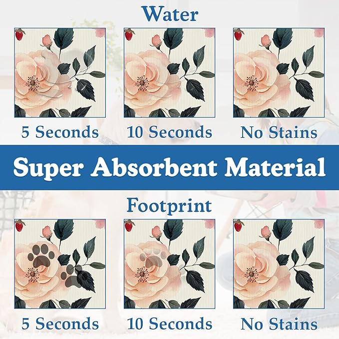 Pink Flower Leaf Pet Feeding Mat–Christmas Stocking Quick Dry Absorbent Dog Cat Food Mat, Non Slip Waterproof Bowl Placemat for Messy Eaters, Pet Accessories for Floors 16"x24"